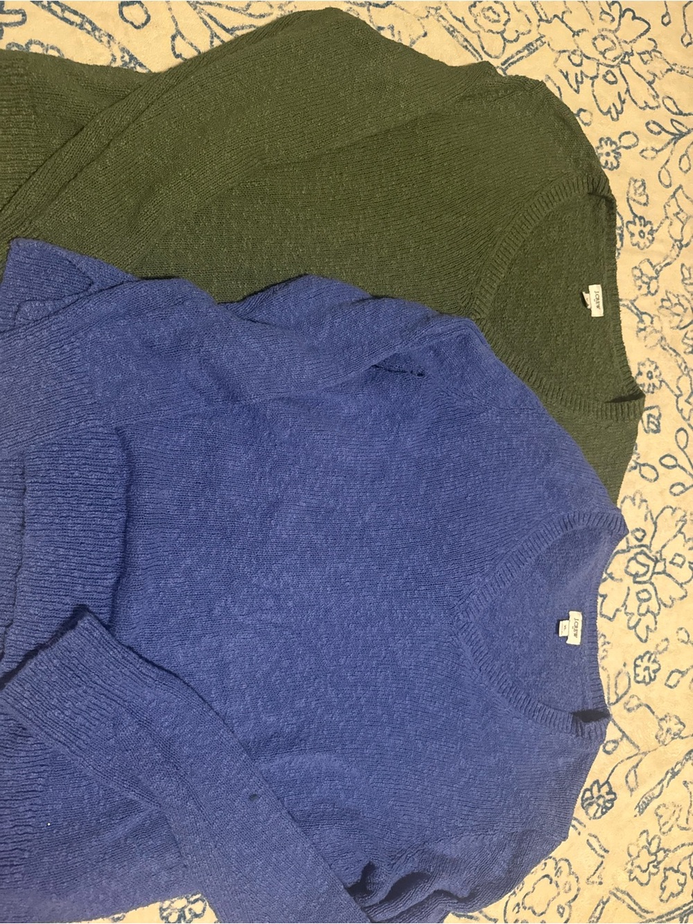 J. Crew V-Neck Sweaters in Blue and Olive
